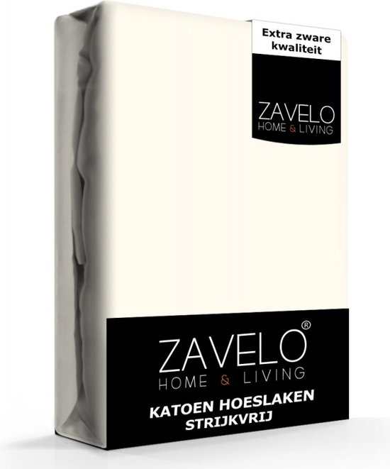Zavelo Hoeslaken Katoen Strijkvrij Ivoor - Lits-jumeaux (160x210 cm) - Hoogwaardige Kwaliteit - Rondom Elastisch - Perfecte Pasvorm