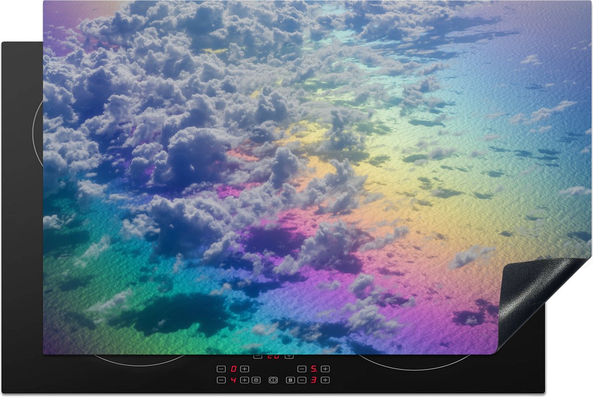 KitchenYeah® Inductie beschermer 81.2x52 cm - Wolken met een regenboog - Kookplaataccessoires - Afdekplaat voor kookplaat - Inductiebeschermer - Inductiemat - Inductieplaat mat