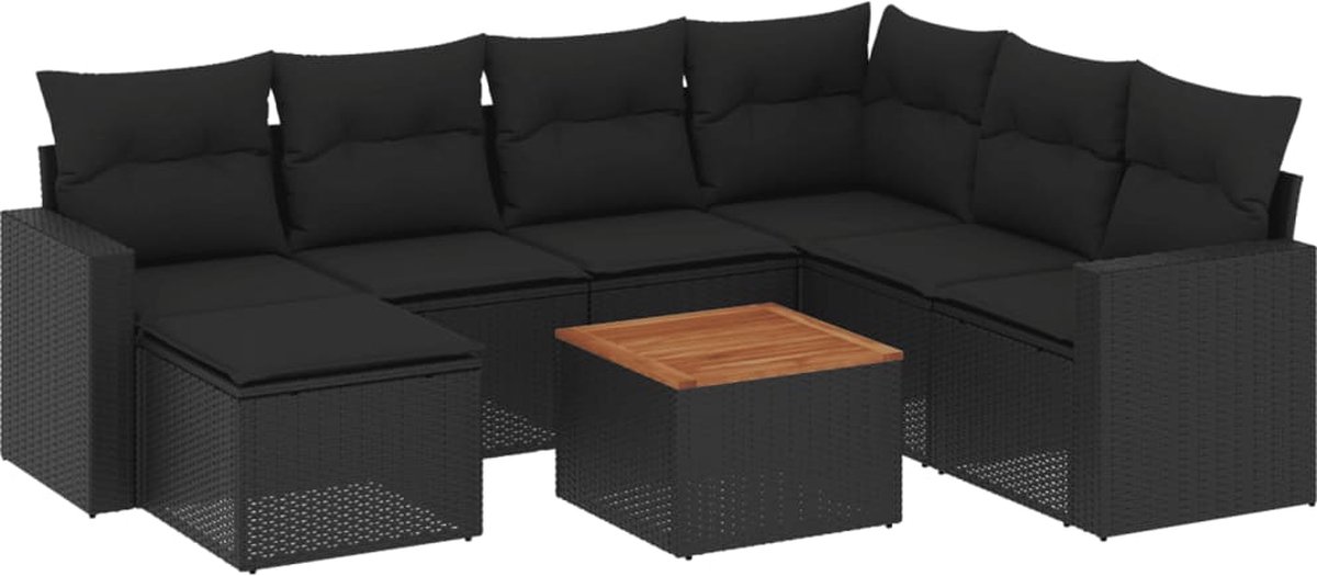 vidaXL 8-delige - Loungeset - met - kussens - poly - rattan - zwart