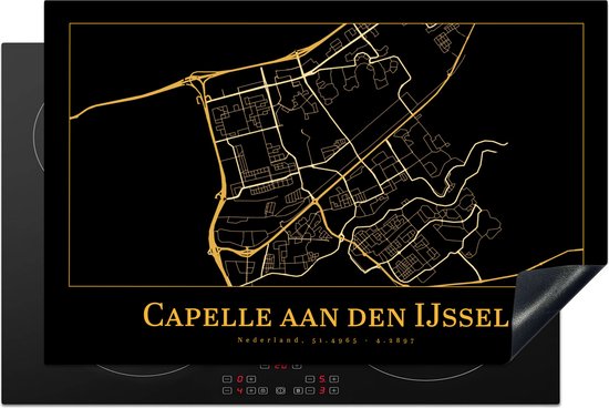 KitchenYeah® Inductie beschermer 81.6x52.7 cm - Kaart - Capelle aan den IJssel - Zwart - Goud - Kookplaataccessoires - Afdekplaat voor kookplaat - Inductiebeschermer - Inductiemat - Inductieplaat mat