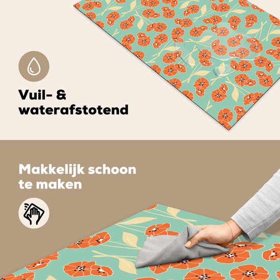 KitchenYeah® Inductie beschermer 91.6x52.7 cm - Retro - Bloemen - Design - Oranje - Kookplaataccessoires - Afdekplaat voor kookplaat - Inductiebeschermer - Inductiemat - Inductieplaat mat