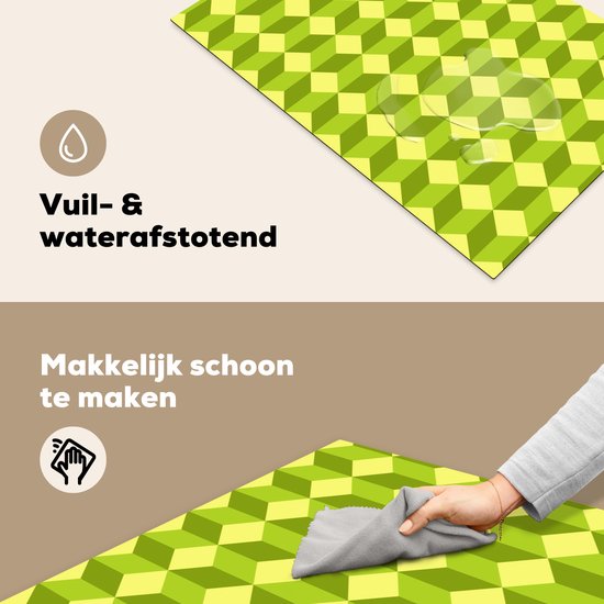 KitchenYeah® Inductie beschermer 81.2x52 cm - Patroon - Groen - Blokken - Kookplaataccessoires - Afdekplaat voor kookplaat - Inductiebeschermer - Inductiemat - Inductieplaat mat