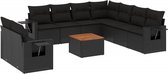 vidaXL - 10-delige - Loungeset - met - kussens - poly - rattan - zwart