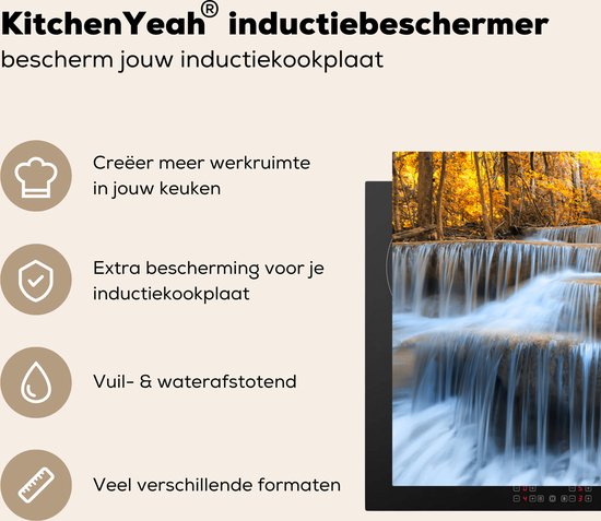 KitchenYeah® Inductie beschermer 77x51 cm - Waterval - Natuur - Bomen - Herfst - Landschap - Kookplaataccessoires - Afdekplaat voor kookplaat - Inductiebeschermer - Inductiemat - Inductieplaat mat