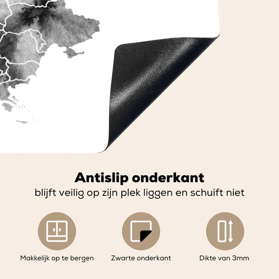 KitchenYeah® Inductie beschermer 81x52 cm - Europakaart in lichtgrijze waterverf - zwart wit - Kookplaataccessoires - Afdekplaat voor kookplaat - Inductiebeschermer - Inductiemat - Inductieplaat mat