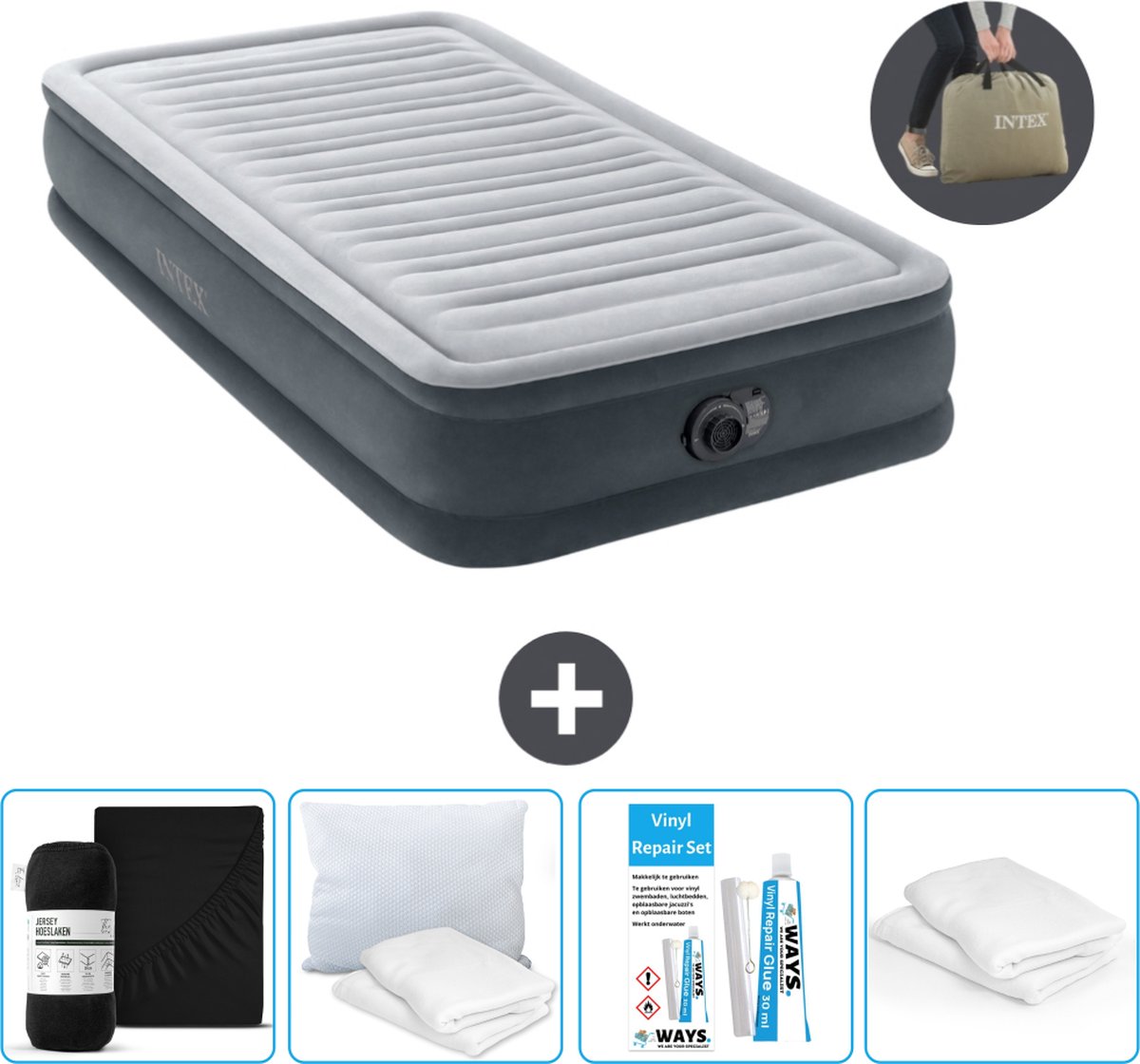 Intex Luchtbed - 1 Persoons - 99 x 191 x 33 cm - Grijs - Inclusief pomp - Accessoires CB17