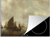 KitchenYeah® Inductie beschermer 77x59 cm - A River Scene with Dutch Vessels Becalmed -Schilderij van Jan van de Capella - Kookplaataccessoires - Afdekplaat voor kookplaat - Inductiebeschermer - Inductiemat - Inductieplaat mat