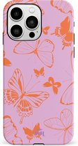 xoxo Wildhearts Give Me Butterflies - Double Layer - Hard hoesje geschikt voor iPhone 14 Pro hoesje - Siliconen hoesje met vlinders - Beschermhoesje geschikt voor iPhone 14 Pro hoesje roze, oranje