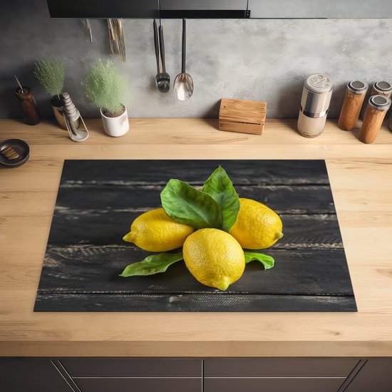 KitchenYeah© Inductie Beschermer 78x52 cm Keuken Decoratie Kookplaat Beschermer voor Inductiekookplaat Afdekplaat Anti Slip Mat - Citroen - Fruit - Stilleven - Water - Geel