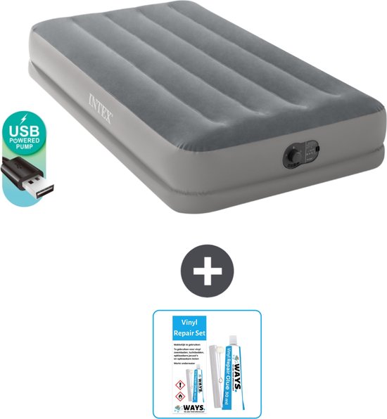Matelas gonflable Intex - 1 personne - 99 x 191 x 30 cm - Grijs - Pompe incluse - Kit de réparation
