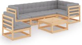 Decoways - 7-delige Loungeset met kussens massief grenenhout