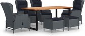 Decoways - 7-delige Tuinset met kussens poly rattan donkergrijs