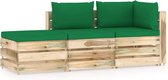 Decoways - 3-delige Loungeset met kussens groen geïmpregneerd hout