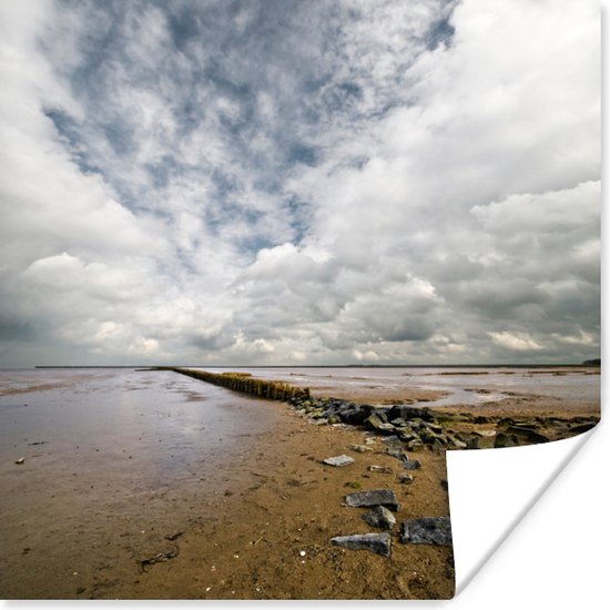 Waddenzee bij de wadplaten aan de noordkust van Nederland Poster 75x75 cm - Foto print op Poster (wanddecoratie woonkamer / slaapkamer) / Zeeën en meren Poster / Zee en Strand