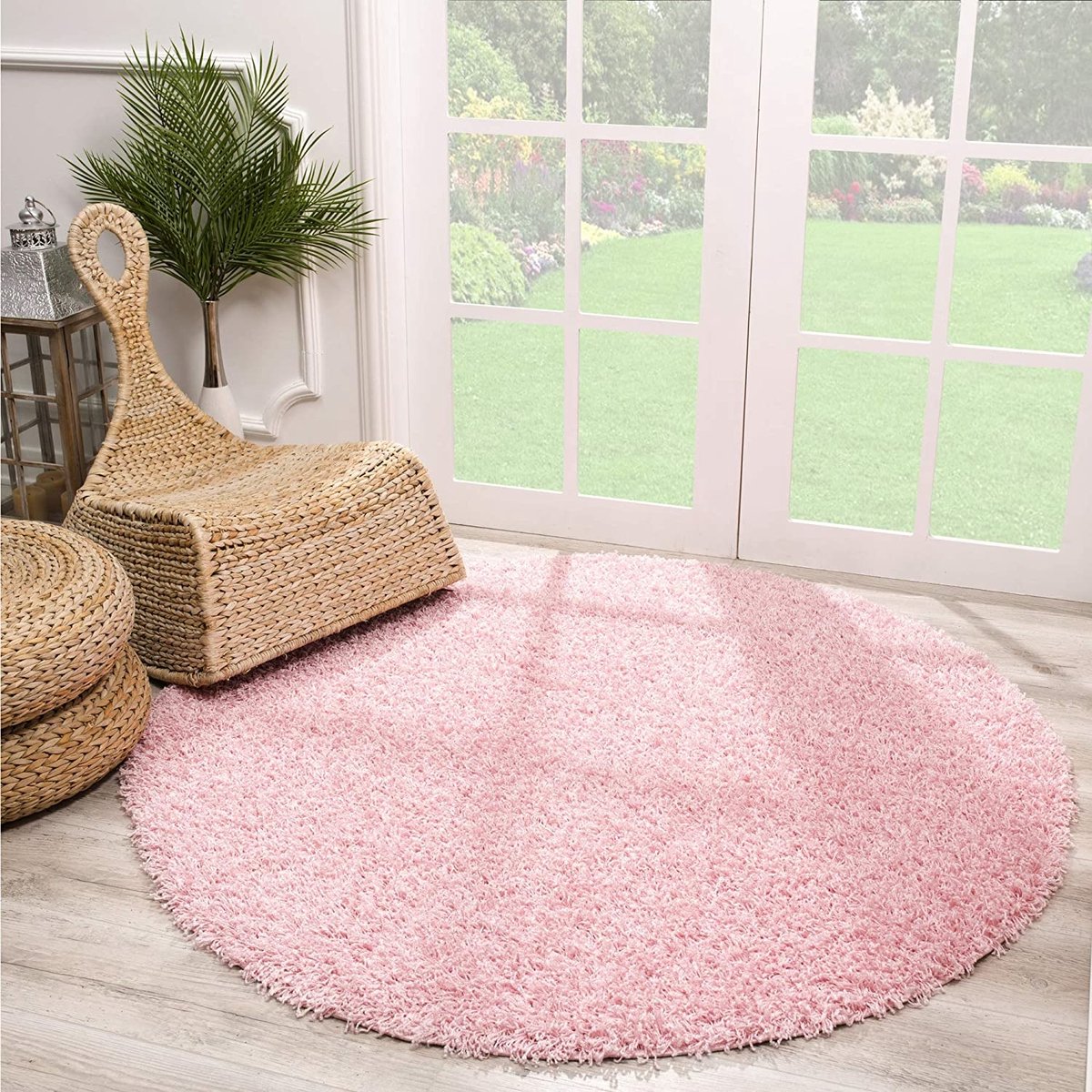 Rond Loca Shaggy Vloerkleed – Modern Uni Effen – Roze Hoogpolig & Zacht- 200 CM Ø