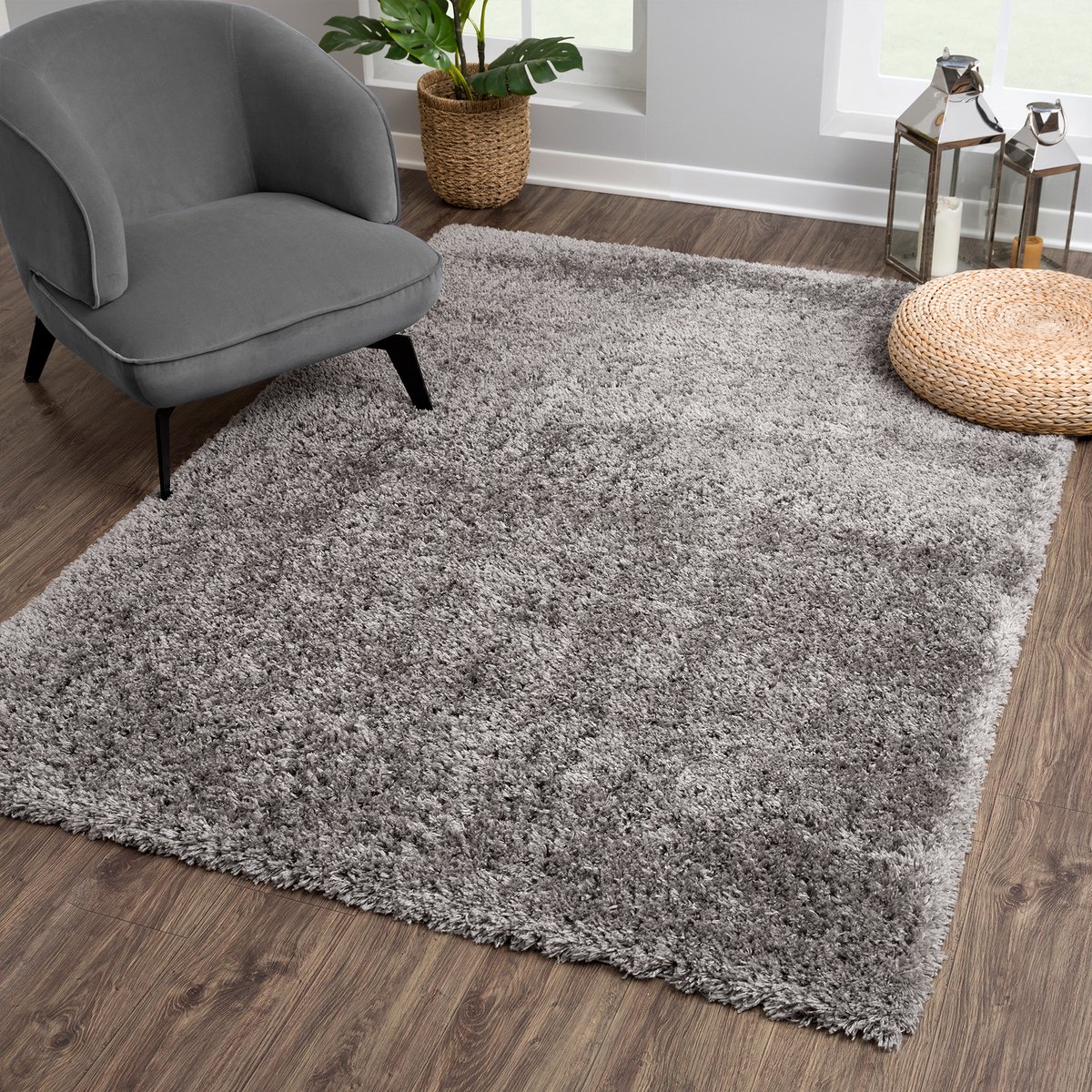 Muratap Porto Soft Fluffy Hoogpolig Vloerkleed Donkergrijs- 120X170 CM