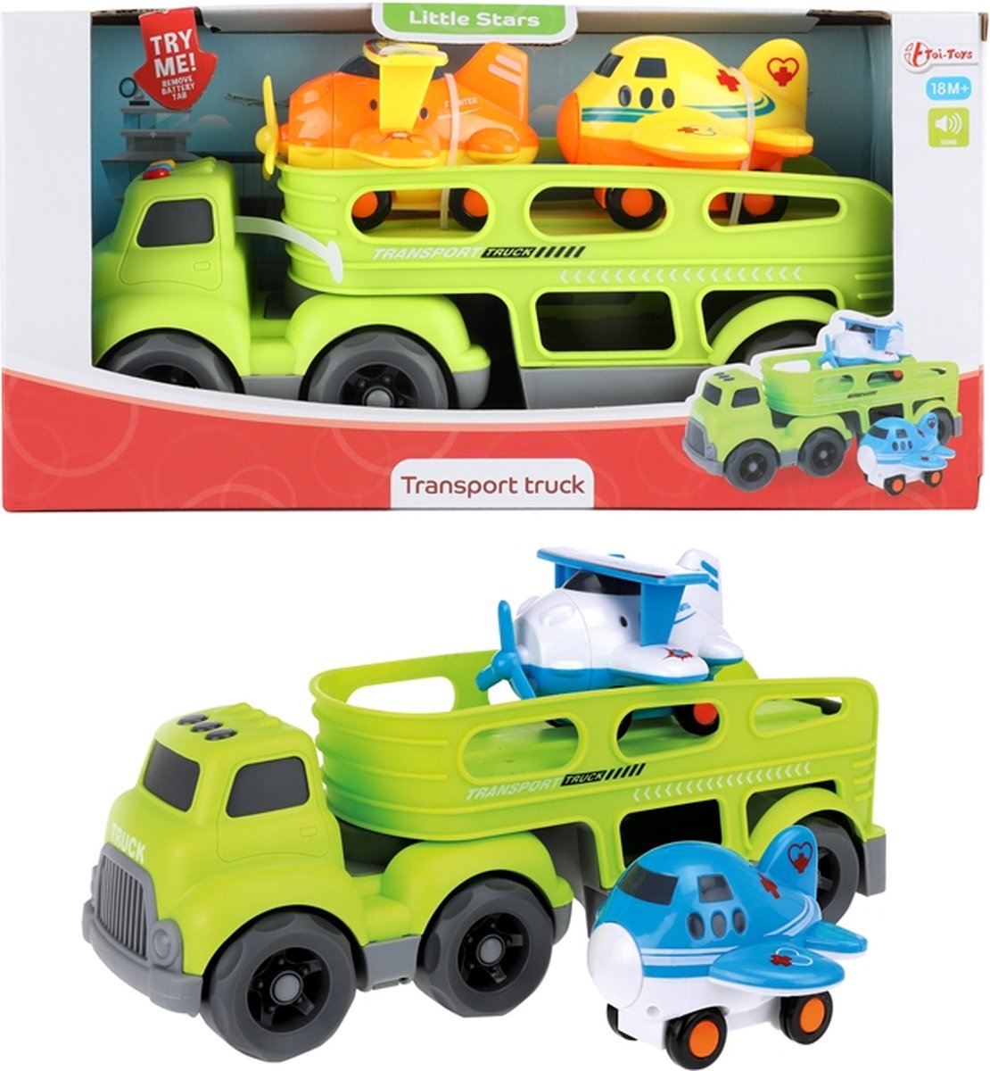 Toi-toys Vrachtwagen Met Vliegtuigen En Geluid Groen/blauw 30 Cm