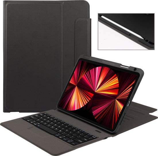 Case2go - Bluetooth toetsenbord hoes geschikt voor iPad Pro 11" 2021/2020/2018 - 64 toetsen - met Pencil houder - Zwart