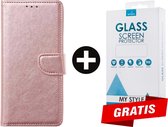 Kunstleer Bookcase Hoesje Met Pasjeshouder Samsung Galaxy S21 Roze - Gratis Screen Protector - Telefoonhoesje - Smartphonehoesje