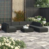 Decoways - 8-delige Loungeset met kussens poly rattan zwart