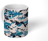 Mok - Koffiemok - Blauw met wit camouflage patroon - Mokken - 350 ML - Beker - Koffiemokken - Theemok