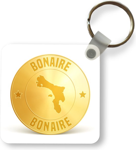 Sleutelhanger - Uitdeelcadeautjes - Een illustratie van een gouden munt met Bonaire erop - Plastic