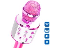 foto van Karaoke Microfoon met Bluetooth en Echo Effect - Speaker - MP3 - Roze - MAX KM01