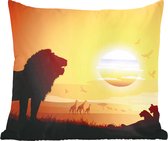 Sierkussens - Kussentjes Woonkamer - 40x40 cm - Illustratie van een landschap in Afrika tijdens een zonsondergang