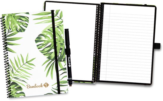 Bambook Tropical uitwisbaar notitieboek - A5 - Pagina's: Blanco & Gelinieerd - Duurzaam, herbruikbaar whiteboard schrift - Met 1 gratis stift