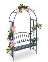 rozenboog met bank - metaal - 205 x 115 x 50 cm - grijs