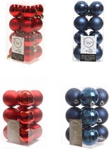 Kerstversiering kunststof kerstballen kleuren mix donkerblauw/rood 4 en 6 cm pakket van 80x stuks