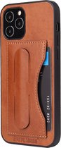 Mobiq Leather Click Stand Case iPhone 12 | iPhone 12 Pro 6.1 inch | Backcover met standaard | Leder look bekleding | Schokbestendig