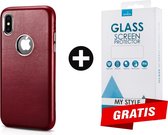 Backcase Lederen Hoesje iPhone XS Max Rood - Gratis Screen Protector - Telefoonhoesje - Smartphonehoesje