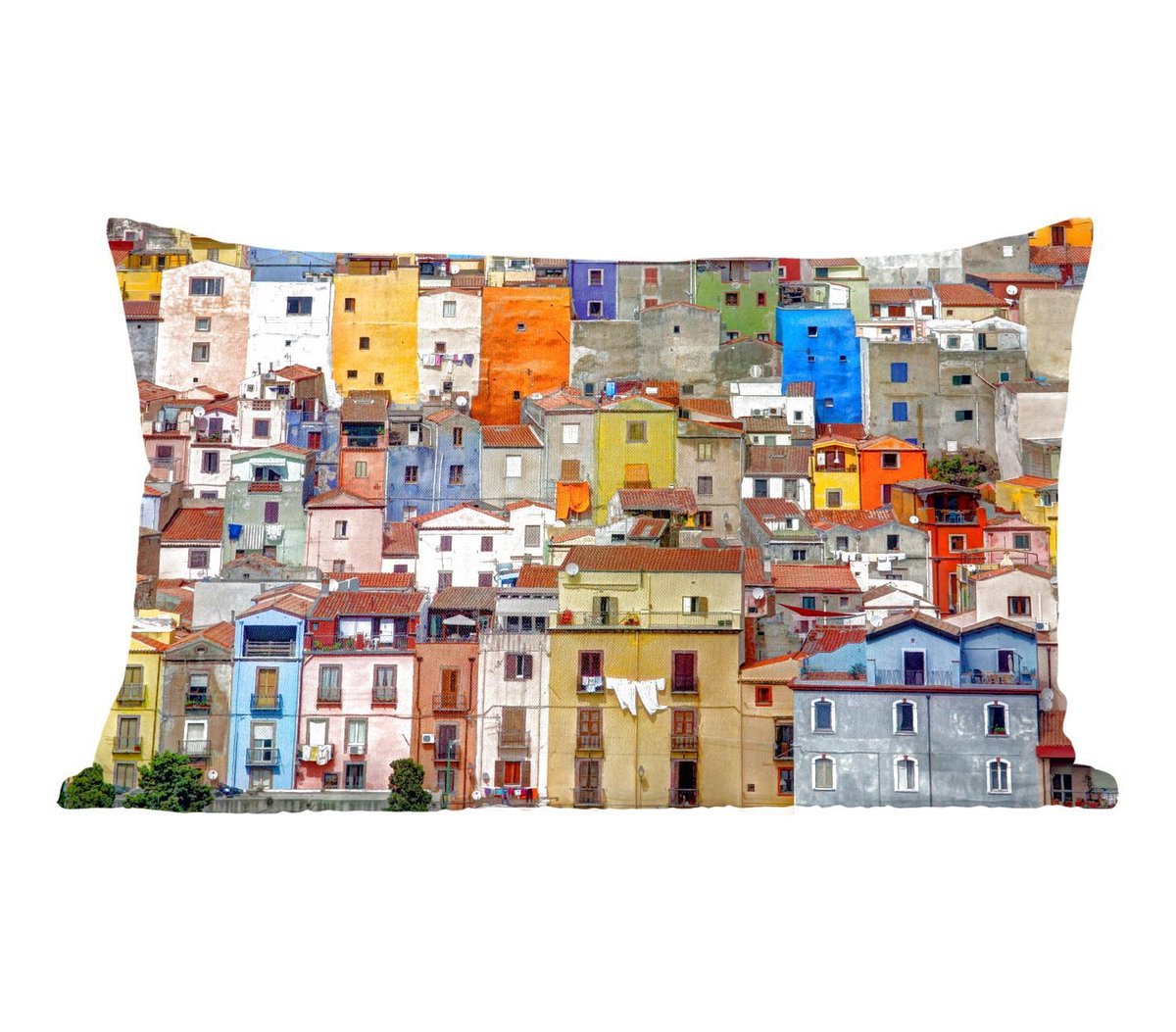 Sierkussens - Kussen - Close-up gekleurde huizen in Sardinië - 50x30 cm - Kussen van katoen - PillowMonkey