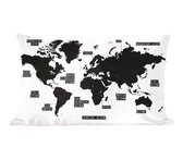 Sierkussens - Kussen - Zwart wit wereldkaart - 50x30 cm - Kussen van katoen