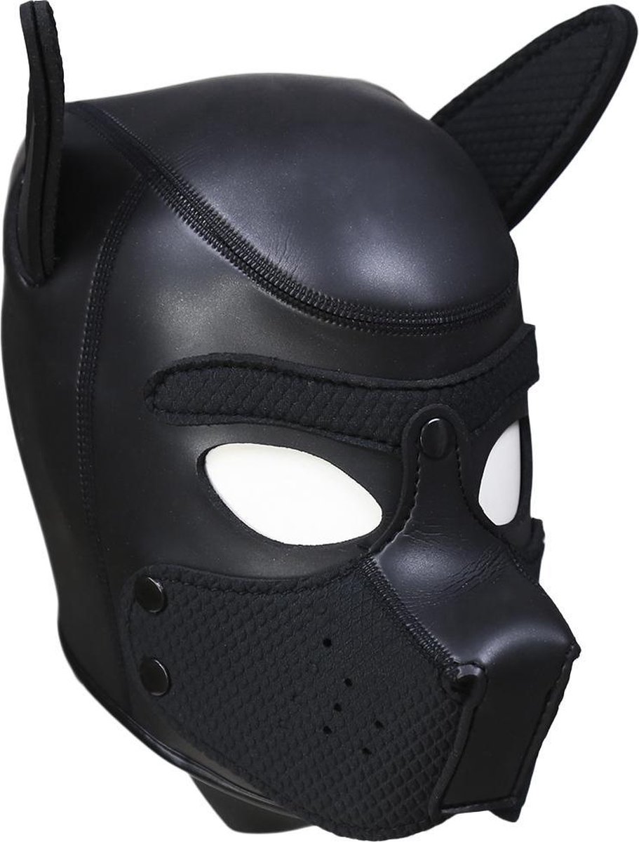 Neopreen Puppy Hood Zwart – Comfortabel hondenmasker voor puppy play L