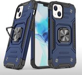 Hoesje Geschikt voor iPhone 13 Mini - Heavy Duty Armor Hoesje met Kickstand ringhouder – Blauw