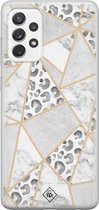 Samsung A52s hoesje siliconen - Stone & leopard print | Samsung Galaxy A52s case | Bruin/beige | TPU backcover transparant