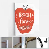 Leraar dankbaarheid offerte vector ontwerp voor een eerste schooldag cadeau of kaart met appel silhouet - Modern Art Canvas - Verticaal - 1758636833
