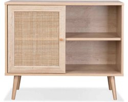 sweeek - Dressoir met 3 deuren houtdecor en rotan 120cm - bohème