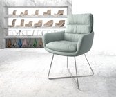 Gestoffeerde-stoel Abelia-Flex met armleuning X-frame roestvrij staal stripes mint