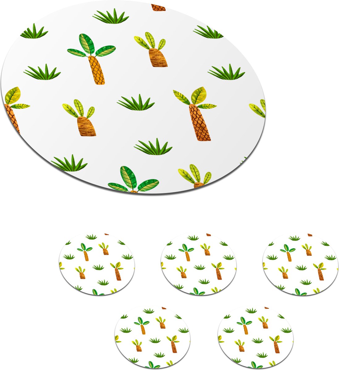 Onderzetters voor glazen - Rond - Jungle - Bomen - Design - 10x10 cm - Glasonderzetters - 6 stuks