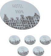 Onderzetters voor glazen - Rond - Quotes - Hotel papa - Spreuken - Vaderdag - 10x10 cm - Glasonderzetters - 6 stuks