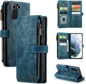 CaseMe - Telefoonhoesje geschikt voor Samsung Galaxy S21 FE - Wallet Book Case met ritssluiting - Magneetsluiting - Blauw