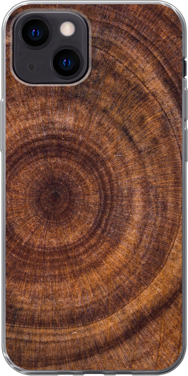 Telefoonhoesje Geschikt voor iPhone 13 mini hoesje - Cirkel - Hout - Ringen - Siliconen Telefoonhoesje Telefoonhoesje