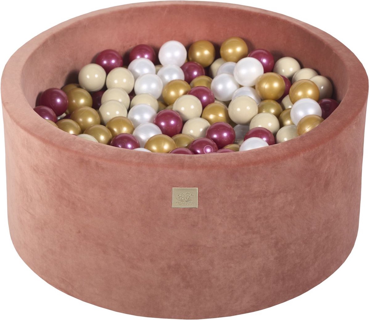 Ballenbakje.nl® Ronde ballenbak VELVET 90x40 - Marsala Rood incl 300 ballen - Burgundy Pearl, Goud, Wit Pearl, Beige |