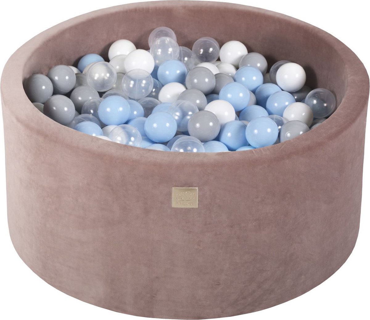Afbeelding van product Ronde ballenbak VELVET 90x40 - Beige incl 300 ballen - Baby Blauw, Wit, Grijs, Transparant | Ballenbakje.nl