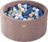 Ballenbak VELVET Beige - 90x40 incl. 300 ballen - Parel Blauw, Beige, Wit, Baby Blauw