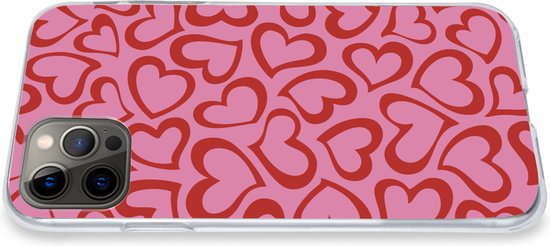 Coque iPhone 12 Pro - fond d'écran avec des coeurs rouges - Siliconen Phone Case