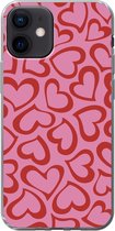 iPhone 12 hoesje - Een illustratie van behang met rode hartjes - Siliconen Telefoonhoesje